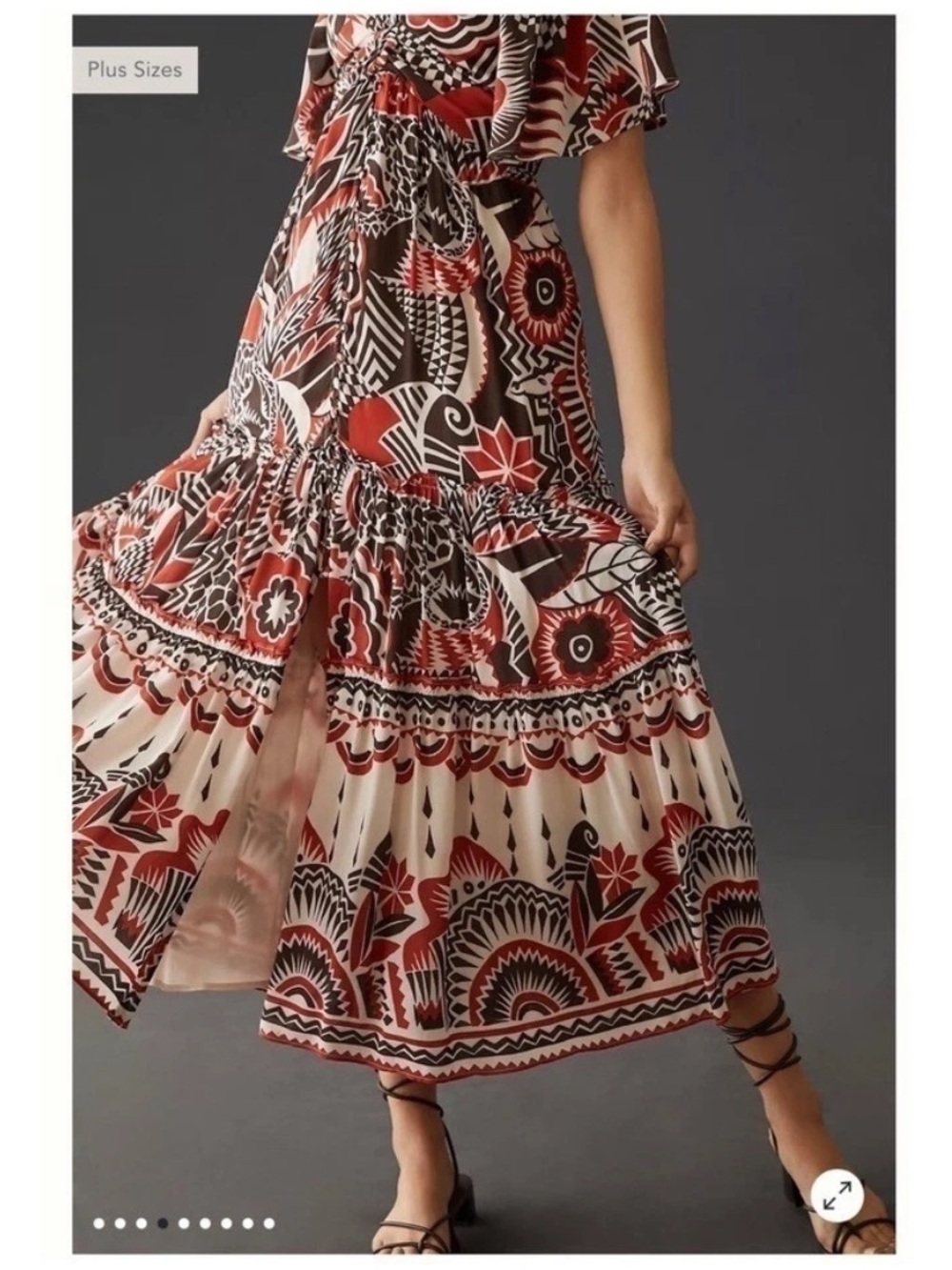 Anthropologie Geometric Boho Maxi Dress Medium M Cutout Back Flutter Sleeve - Picture 7 of 8